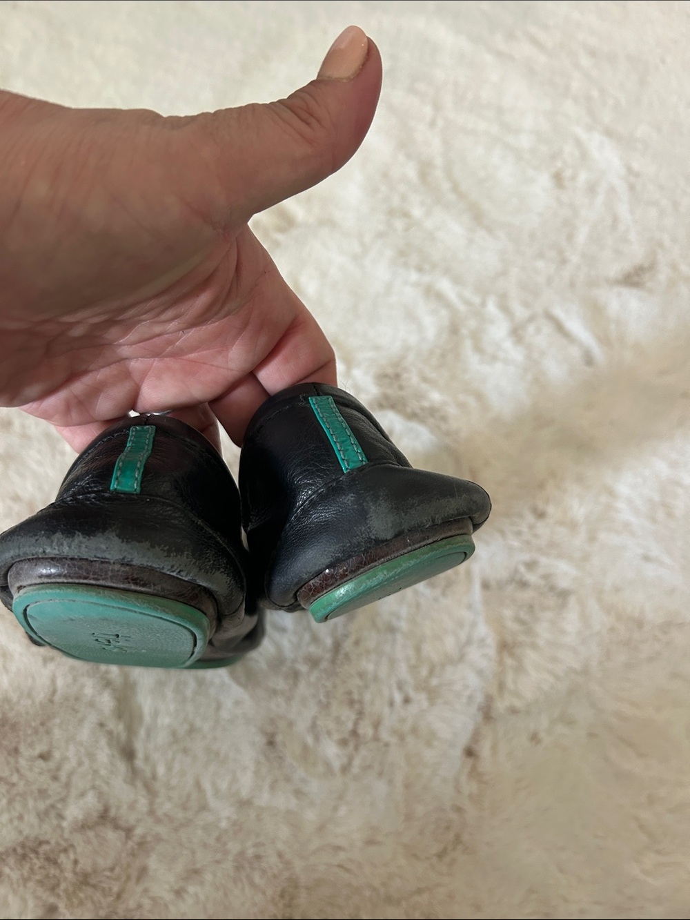 Tieks Black Leather Flats with Teal Soles - Picture 4 of 6